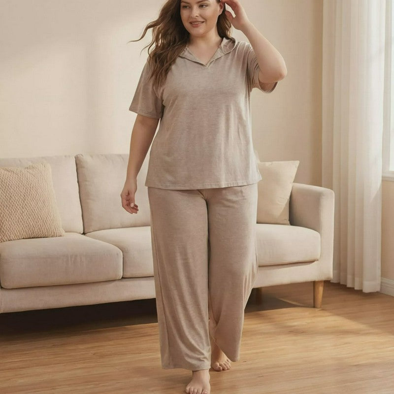 Pyjama-Set mit lockerer Passform und Kapuze - Aprikose - 4XL - image 0