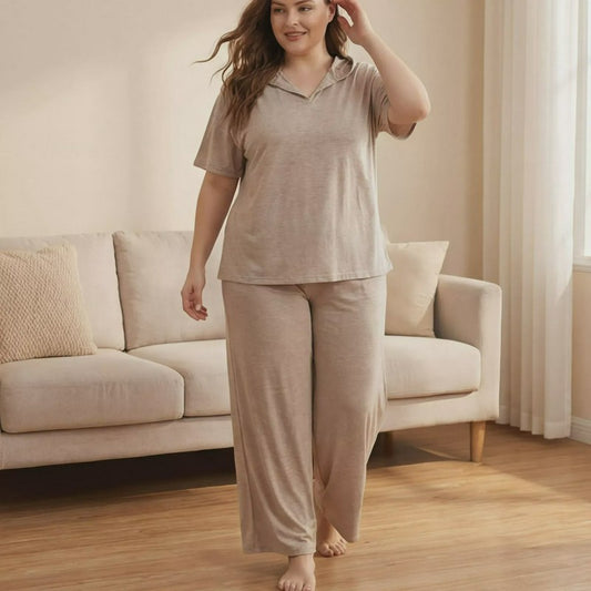 Pyjama-Set mit lockerer Passform und Kapuze - Aprikose - 4XL - image 0