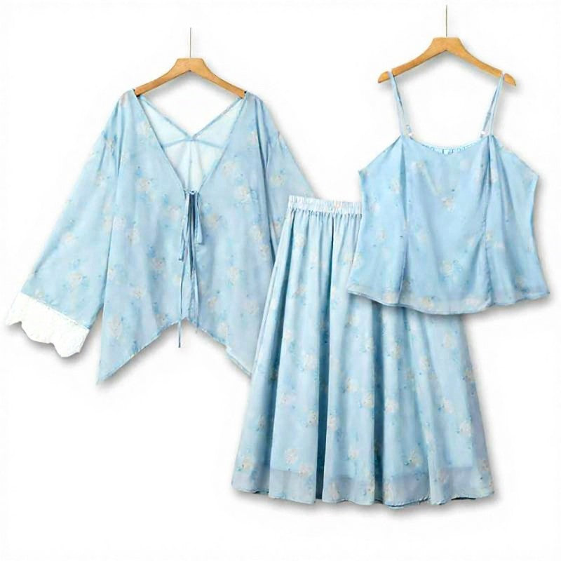Dreiteiliges Rock-Set mit floraler Spitzenborte - Hellblau - 6XL - image 0