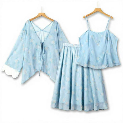 Dreiteiliges Rock-Set mit floraler Spitzenborte - Hellblau - 6XL - image 0