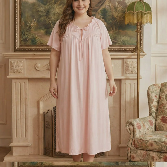 Rosafarbenes Nachthemd mit Bindeband vorne - Rosa - 4XL - image 0